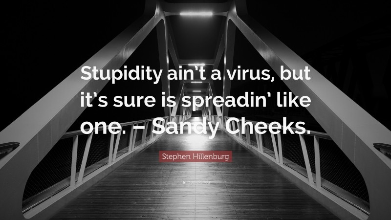 Stephen Hillenburg Quote: “Stupidity ain’t a virus, but it’s sure is spreadin’ like one. – Sandy Cheeks.”
