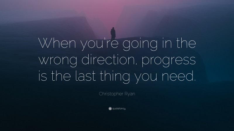 Christopher Ryan Quote: “When you’re going in the wrong direction, progress is the last thing you need.”