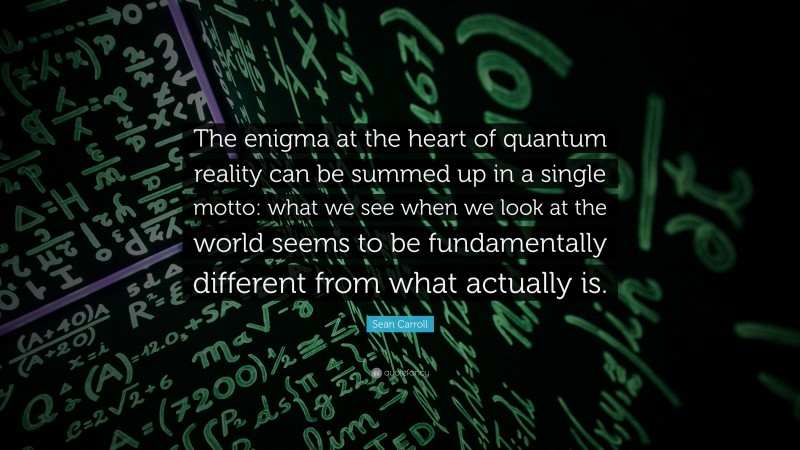 Sean Carroll Quote: “The enigma at the heart of quantum reality can be summed up in a single motto: what we see when we look at the world seems to be fundamentally different from what actually is.”