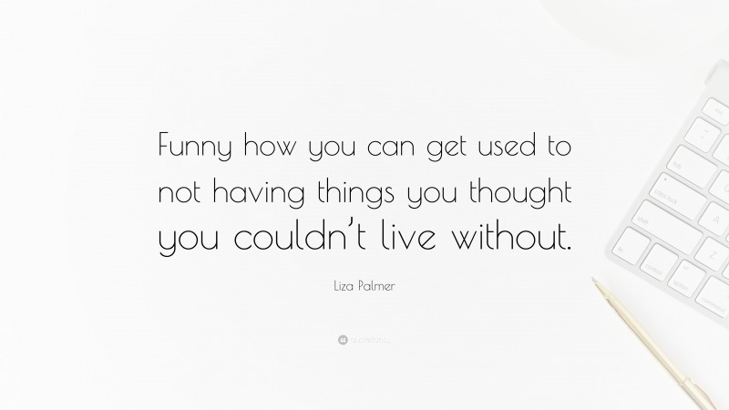 Liza Palmer Quote: “Funny how you can get used to not having things you thought you couldn’t live without.”
