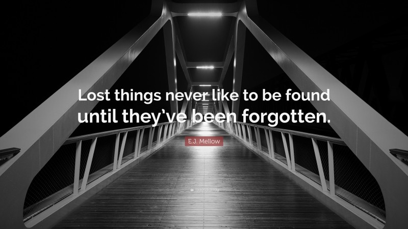E.J. Mellow Quote: “Lost things never like to be found until they’ve been forgotten.”