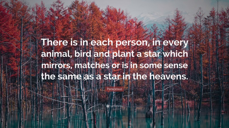 Paracelsus Quote: “There is in each person, in every animal, bird and plant a star which mirrors, matches or is in some sense the same as a star in the heavens.”