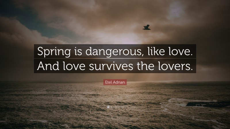 Etel Adnan Quote: “Spring is dangerous, like love. And love survives the lovers.”