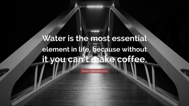Karen Salmansohn Quote: “Water is the most essential element in life, because without it you can’t make coffee.”
