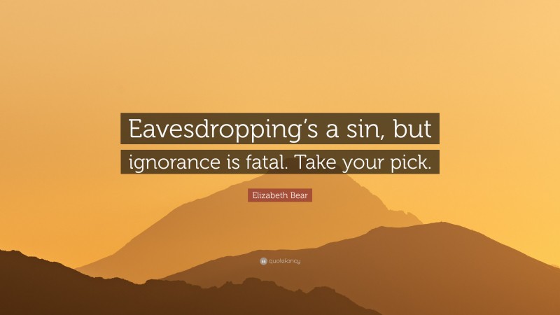 Elizabeth Bear Quote: “Eavesdropping’s a sin, but ignorance is fatal. Take your pick.”