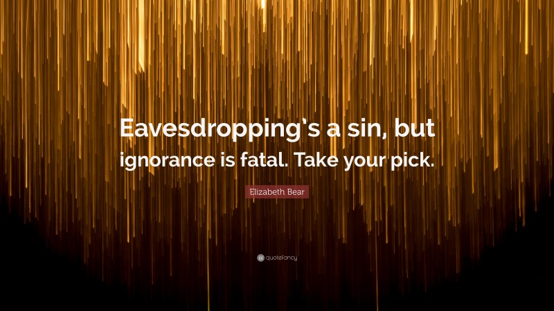 Elizabeth Bear Quote: “Eavesdropping’s a sin, but ignorance is fatal. Take your pick.”