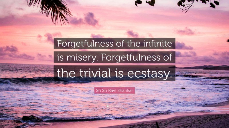 Sri Sri Ravi Shankar Quote: “Forgetfulness of the infinite is misery. Forgetfulness of the trivial is ecstasy.”