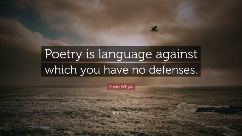 David Whyte Quote: “Poetry is language against which you have no defenses.”