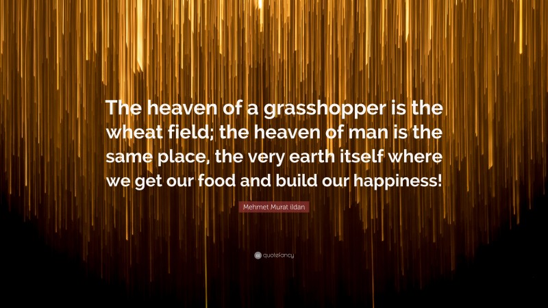 Mehmet Murat ildan Quote: “The heaven of a grasshopper is the wheat field; the heaven of man is the same place, the very earth itself where we get our food and build our happiness!”