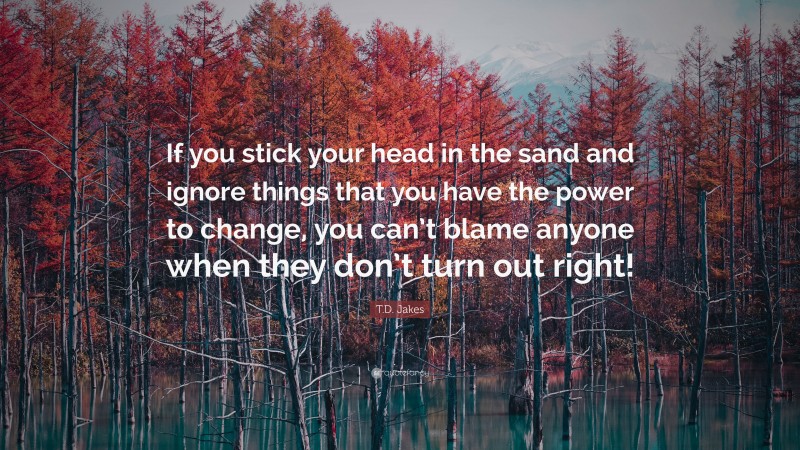 T.D. Jakes Quote: “If you stick your head in the sand and ignore things that you have the power to change, you can’t blame anyone when they don’t turn out right!”