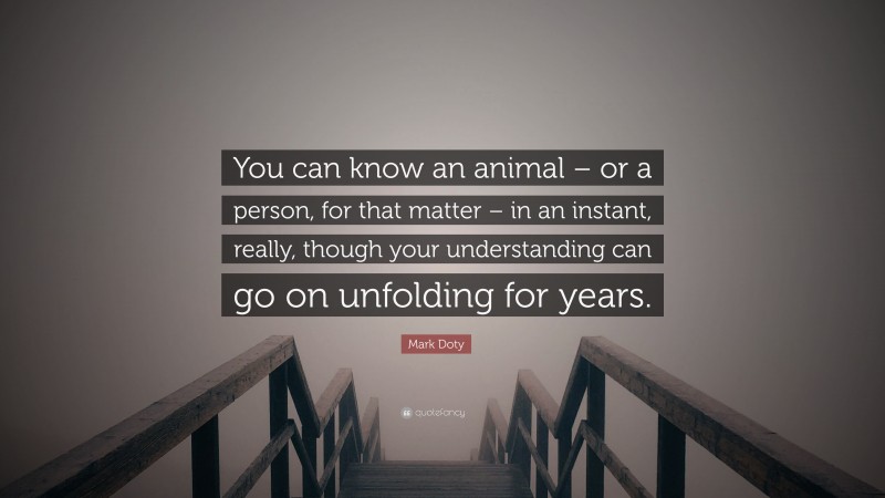 Mark Doty Quote: “You can know an animal – or a person, for that matter – in an instant, really, though your understanding can go on unfolding for years.”