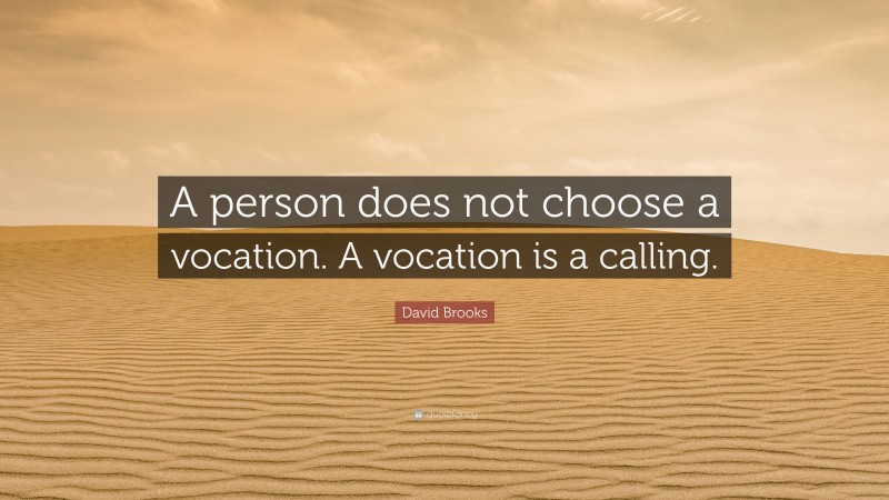 David Brooks Quote: “A person does not choose a vocation. A vocation is a calling.”