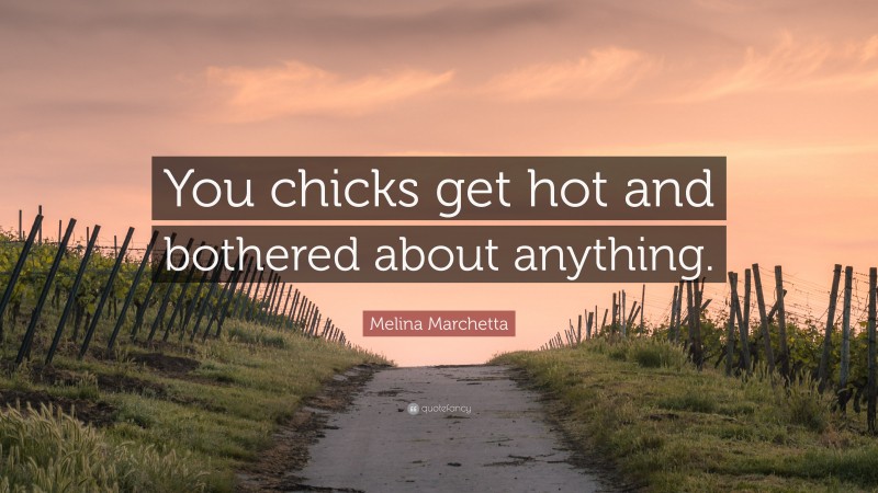 Melina Marchetta Quote: “You chicks get hot and bothered about anything.”