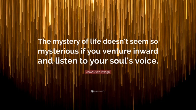 James Van Praagh Quote: “The mystery of life doesn’t seem so mysterious if you venture inward and listen to your soul’s voice.”