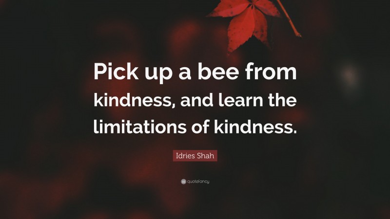 Idries Shah Quote: “Pick up a bee from kindness, and learn the limitations of kindness.”