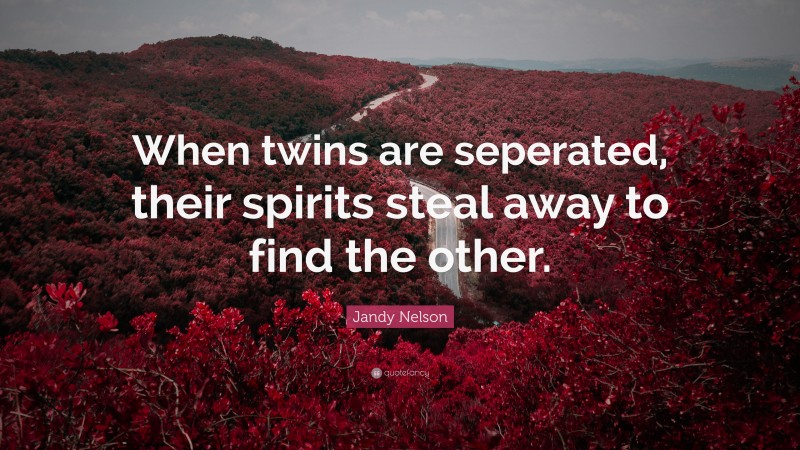 Jandy Nelson Quote: “When twins are seperated, their spirits steal away to find the other.”