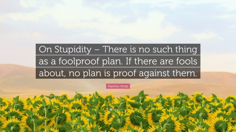 Marsha Hinds Quote: “On Stupidity – There is no such thing as a foolproof plan. If there are fools about, no plan is proof against them.”