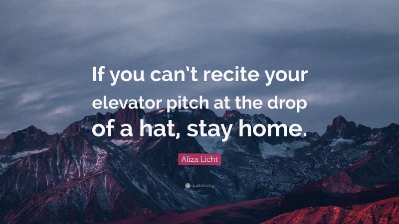 Aliza Licht Quote: “If you can’t recite your elevator pitch at the drop of a hat, stay home.”