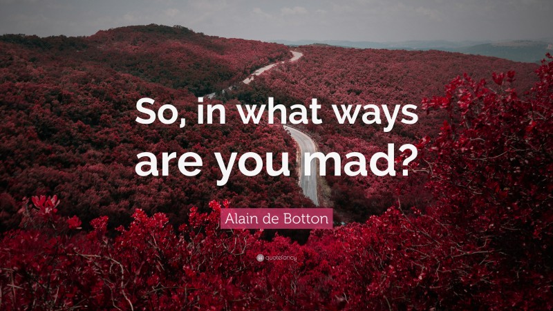 Alain de Botton Quote: “So, in what ways are you mad?”
