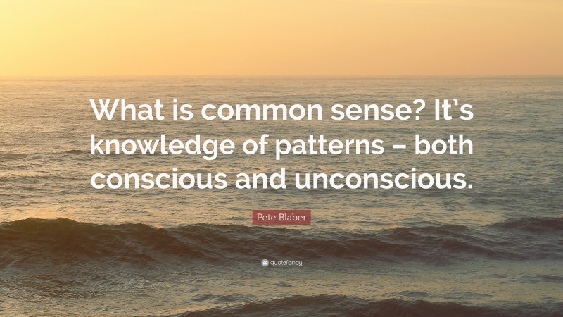Pete Blaber Quote: “What is common sense? It’s knowledge of patterns – both conscious and unconscious.”