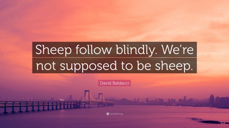 David Baldacci Quote: “Sheep follow blindly. We’re not supposed to be sheep.”
