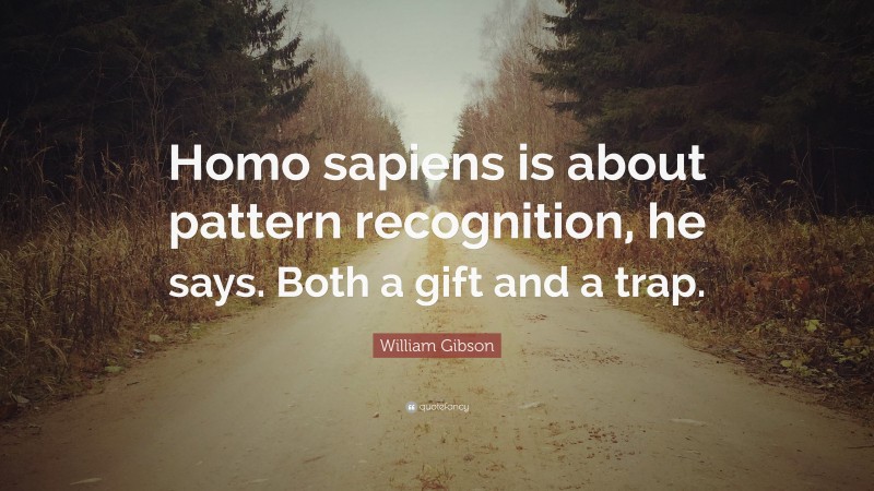 William Gibson Quote: “Homo sapiens is about pattern recognition, he says. Both a gift and a trap.”