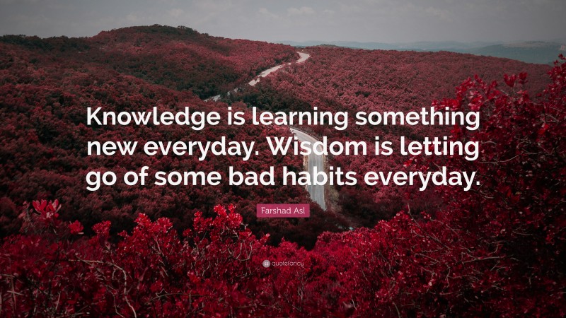 Farshad Asl Quote: “Knowledge is learning something new everyday. Wisdom is letting go of some bad habits everyday.”