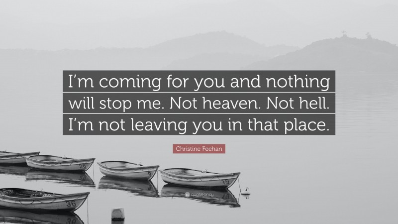 Christine Feehan Quote: “I’m coming for you and nothing will stop me. Not heaven. Not hell. I’m not leaving you in that place.”