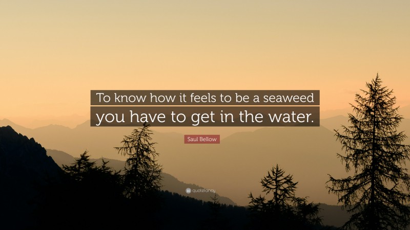Saul Bellow Quote: “To know how it feels to be a seaweed you have to get in the water.”