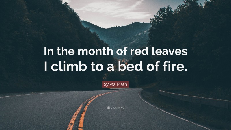 Sylvia Plath Quote: “In the month of red leaves I climb to a bed of fire.”