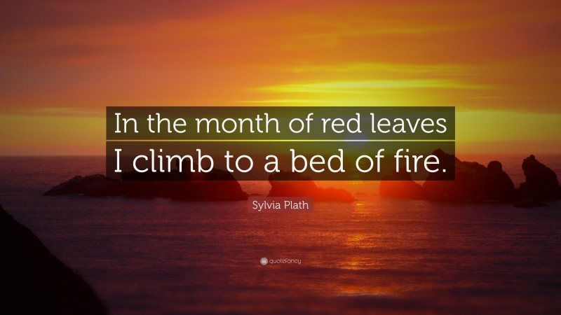 Sylvia Plath Quote: “In the month of red leaves I climb to a bed of fire.”