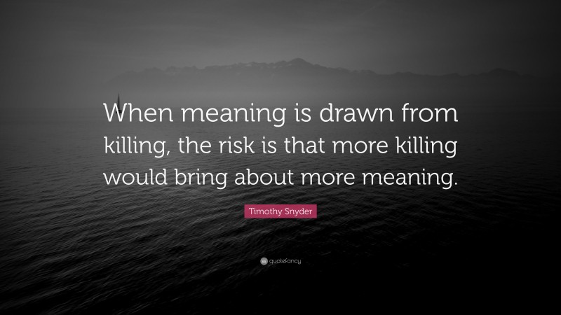Timothy Snyder Quote: “When meaning is drawn from killing, the risk is that more killing would bring about more meaning.”
