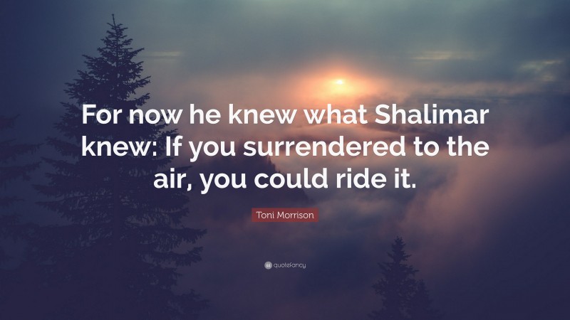 Toni Morrison Quote: “For now he knew what Shalimar knew: If you surrendered to the air, you could ride it.”