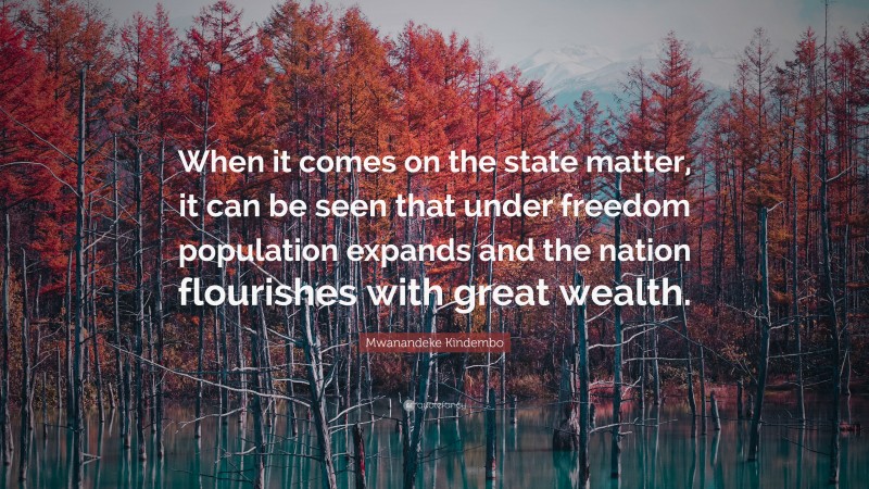 Mwanandeke Kindembo Quote: “When it comes on the state matter, it can be seen that under freedom population expands and the nation flourishes with great wealth.”