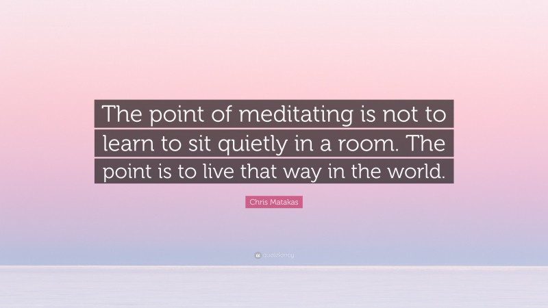Chris Matakas Quote: “The point of meditating is not to learn to sit quietly in a room. The point is to live that way in the world.”