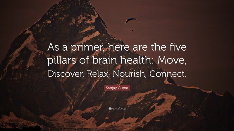 Sanjay Gupta Quote: “As a primer, here are the five pillars of brain health: Move, Discover, Relax, Nourish, Connect.”