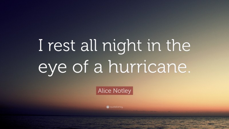 Alice Notley Quote: “I rest all night in the eye of a hurricane.”