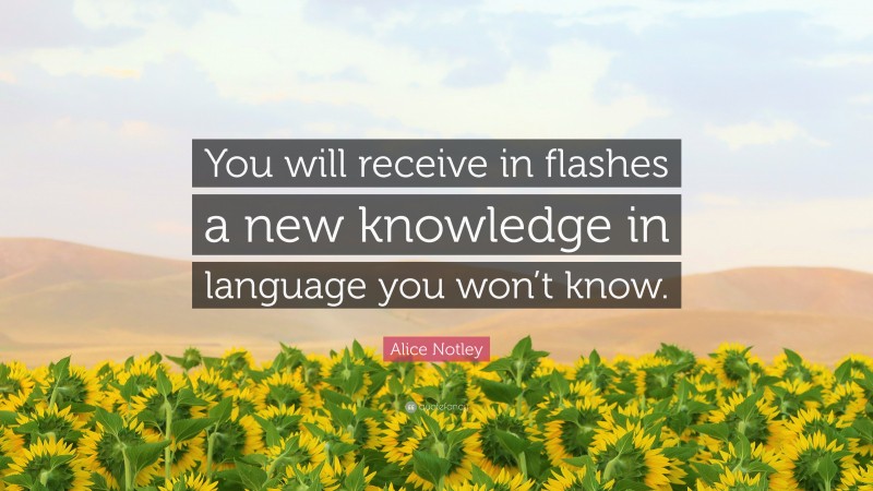 Alice Notley Quote: “You will receive in flashes a new knowledge in language you won’t know.”