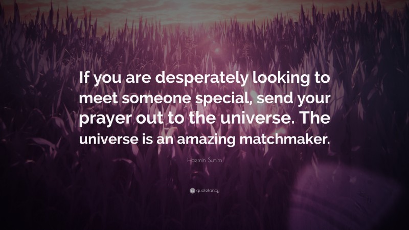 Haemin Sunim Quote: “If you are desperately looking to meet someone special, send your prayer out to the universe. The universe is an amazing matchmaker.”