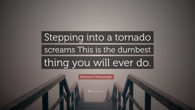 Shannon Messenger Quote: “Stepping into a tornado screams This is the dumbest thing you will ever do.”