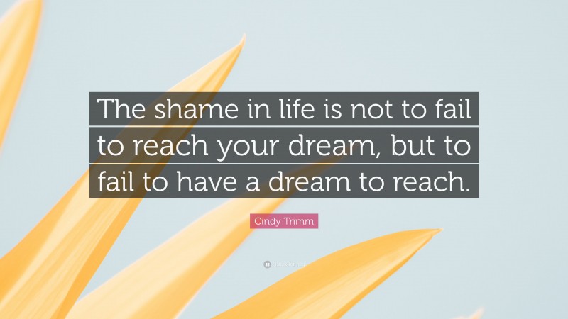 Cindy Trimm Quote: “The shame in life is not to fail to reach your dream, but to fail to have a dream to reach.”