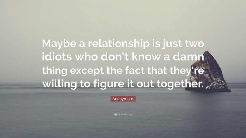 Anonymous Quote: “Maybe a relationship is just two idiots who don’t know a damn thing except the fact that they’re willing to figure it out together.”