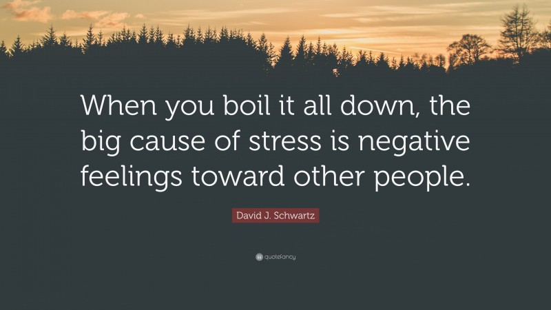 David J. Schwartz Quote: “When you boil it all down, the big cause of stress is negative feelings toward other people.”