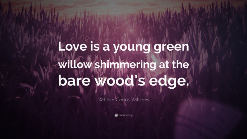 William Carlos Williams Quote: “Love is a young green willow shimmering at the bare wood’s edge.”