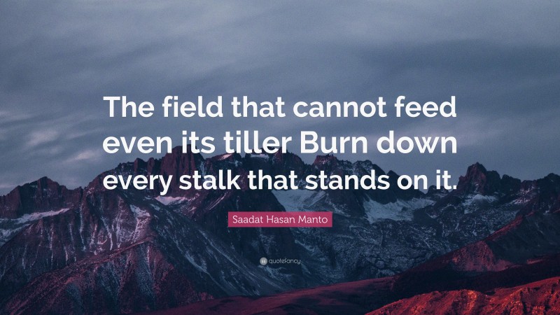 Saadat Hasan Manto Quote: “The field that cannot feed even its tiller Burn down every stalk that stands on it.”