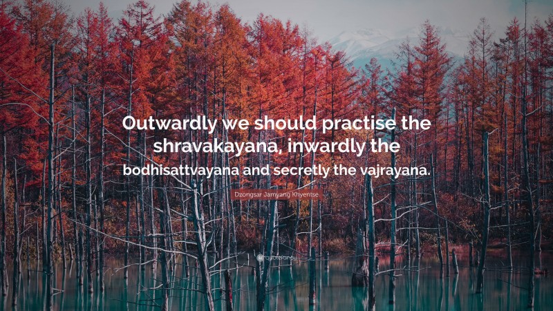 Dzongsar Jamyang Khyentse Quote: “Outwardly we should practise the shravakayana, inwardly the bodhisattvayana and secretly the vajrayana.”