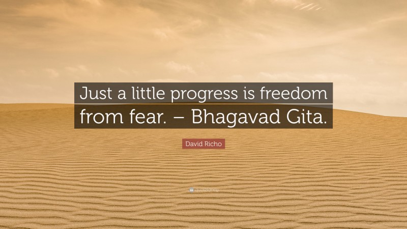 David Richo Quote: “Just a little progress is freedom from fear. – Bhagavad Gita.”