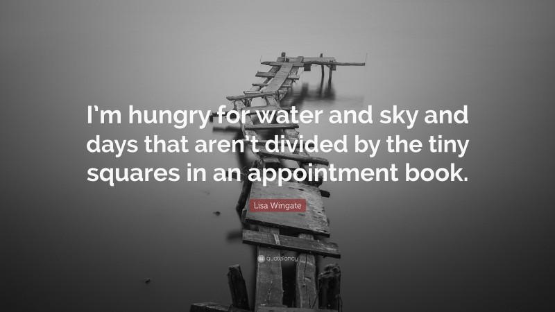 Lisa Wingate Quote: “I’m hungry for water and sky and days that aren’t divided by the tiny squares in an appointment book.”