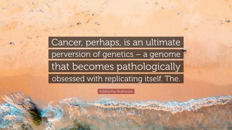 Siddhartha Mukherjee Quote: “Cancer, perhaps, is an ultimate perversion of genetics – a genome that becomes pathologically obsessed with replicating itself. The.”