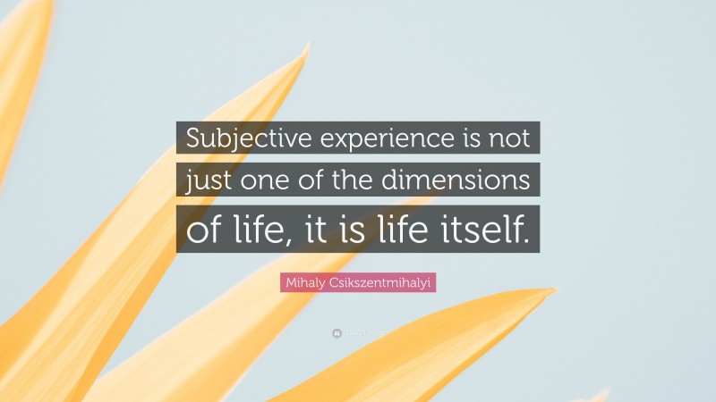 Mihaly Csikszentmihalyi Quote: “Subjective experience is not just one of the dimensions of life, it is life itself.”